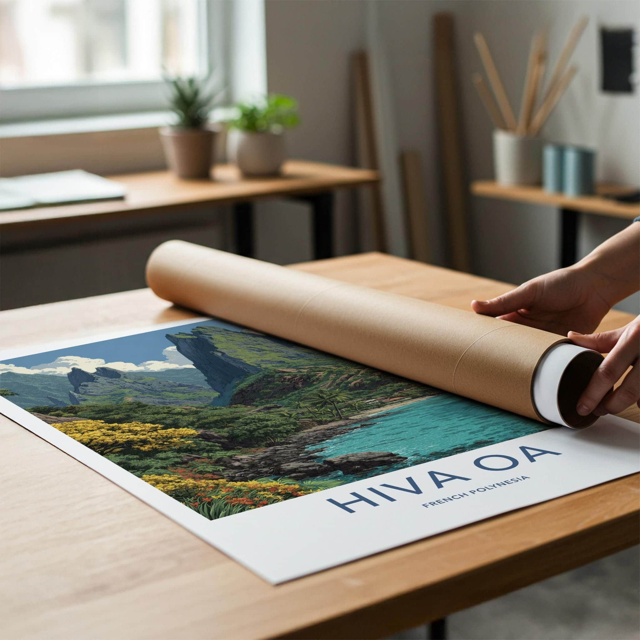 Hiva Oa Poster - French Polynesia Travel Art - Tropical Island Lagoon Home Decor