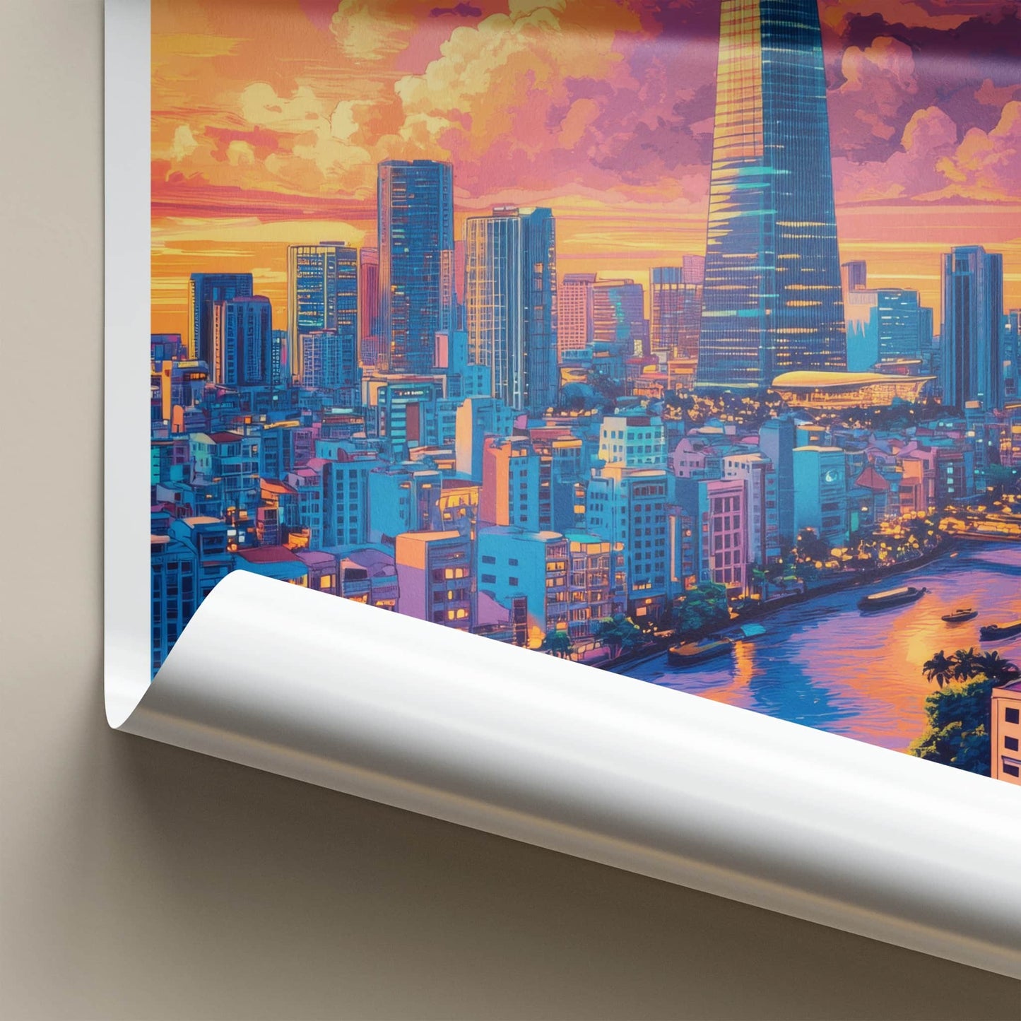 Ho Chi Minh Poster - Vietnam Framed Print - Vibrant Cityscape River Lounge Decor