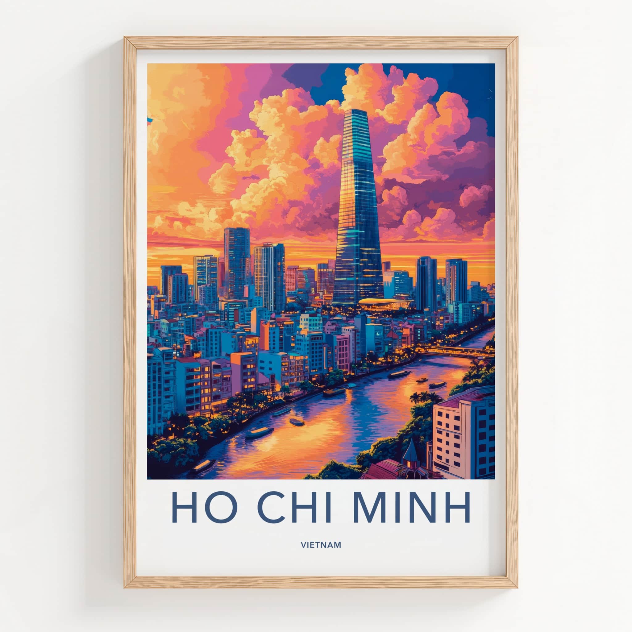 Ho Chi Minh Poster - Vietnam Framed Print - Vibrant Cityscape River Lounge Decor