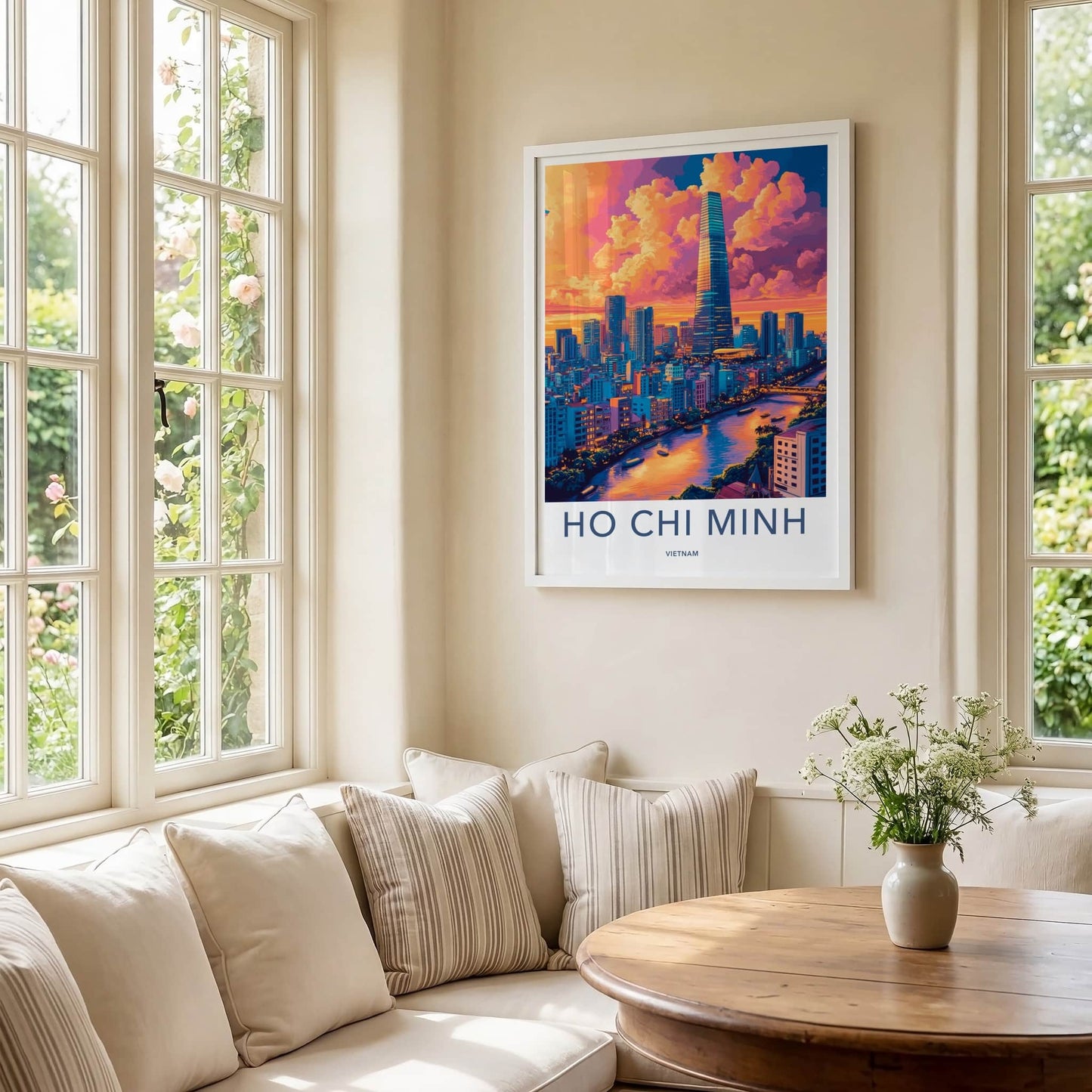 Ho Chi Minh Poster - Vietnam Framed Print - Vibrant Cityscape River Lounge Decor