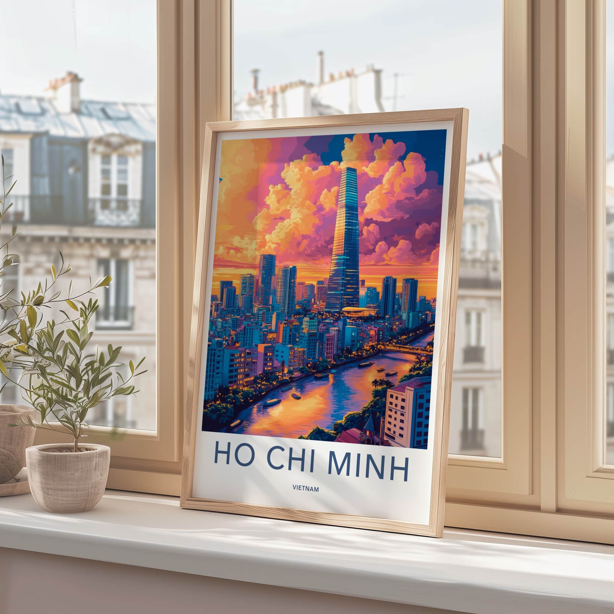 Ho Chi Minh Poster - Vietnam Framed Print - Vibrant Cityscape River Lounge Decor