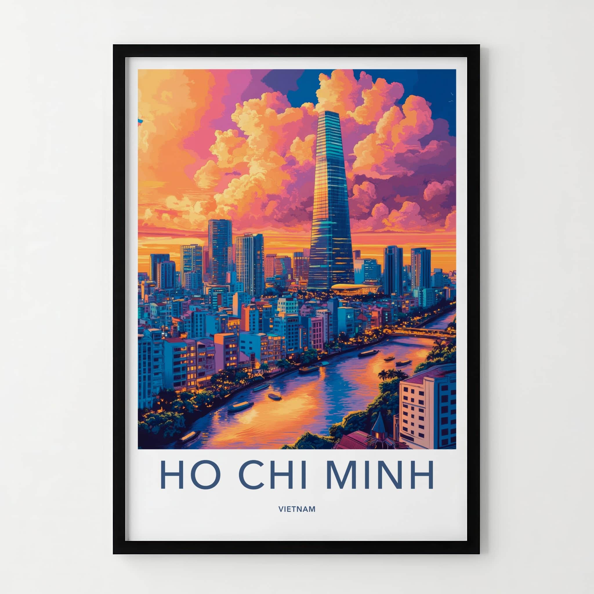 Ho Chi Minh Poster - Vietnam Framed Print - Vibrant Cityscape River Lounge Decor