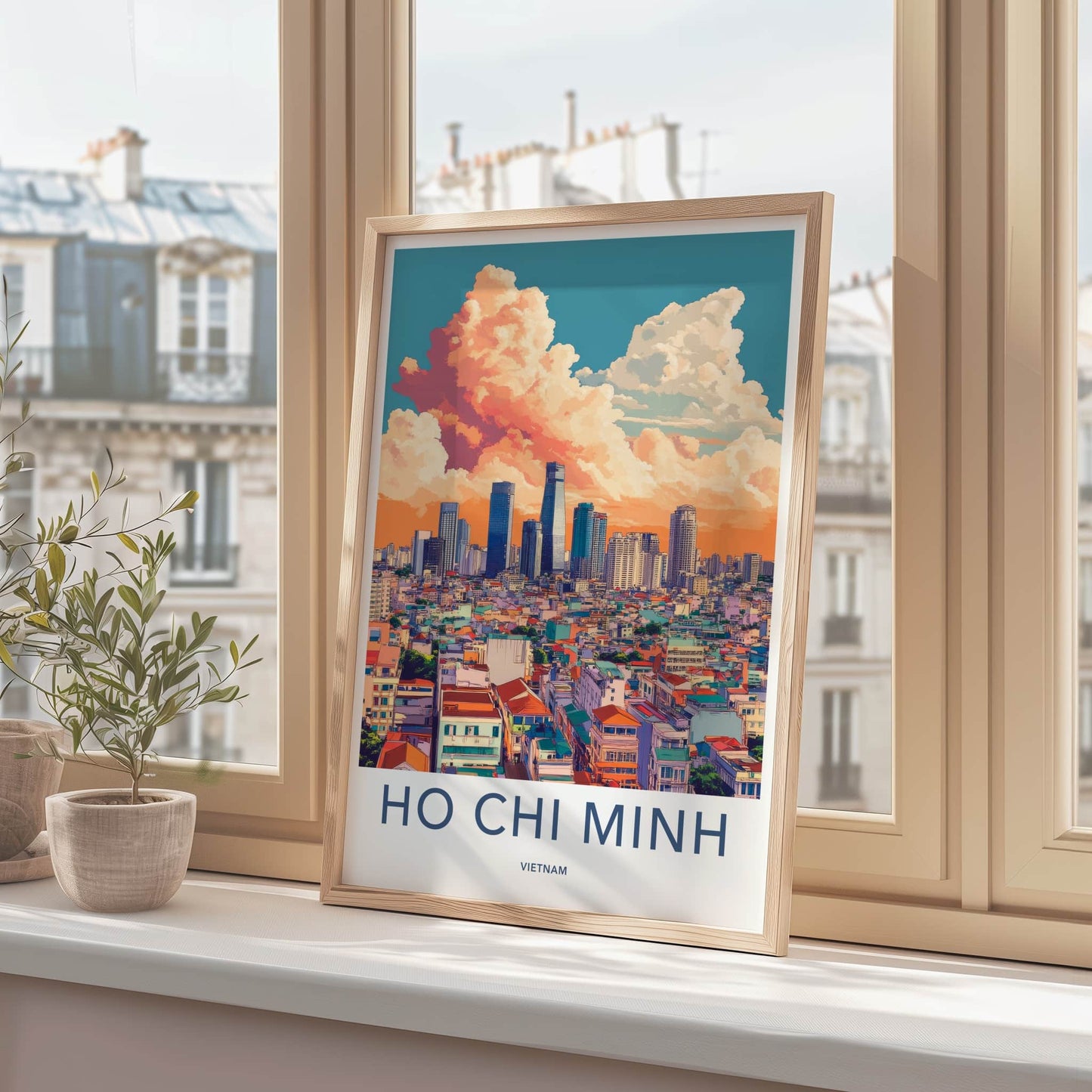 Ho Chi Minh Poster - Vietnam Travel Art - Orange Cloud Cityscape Home Decor