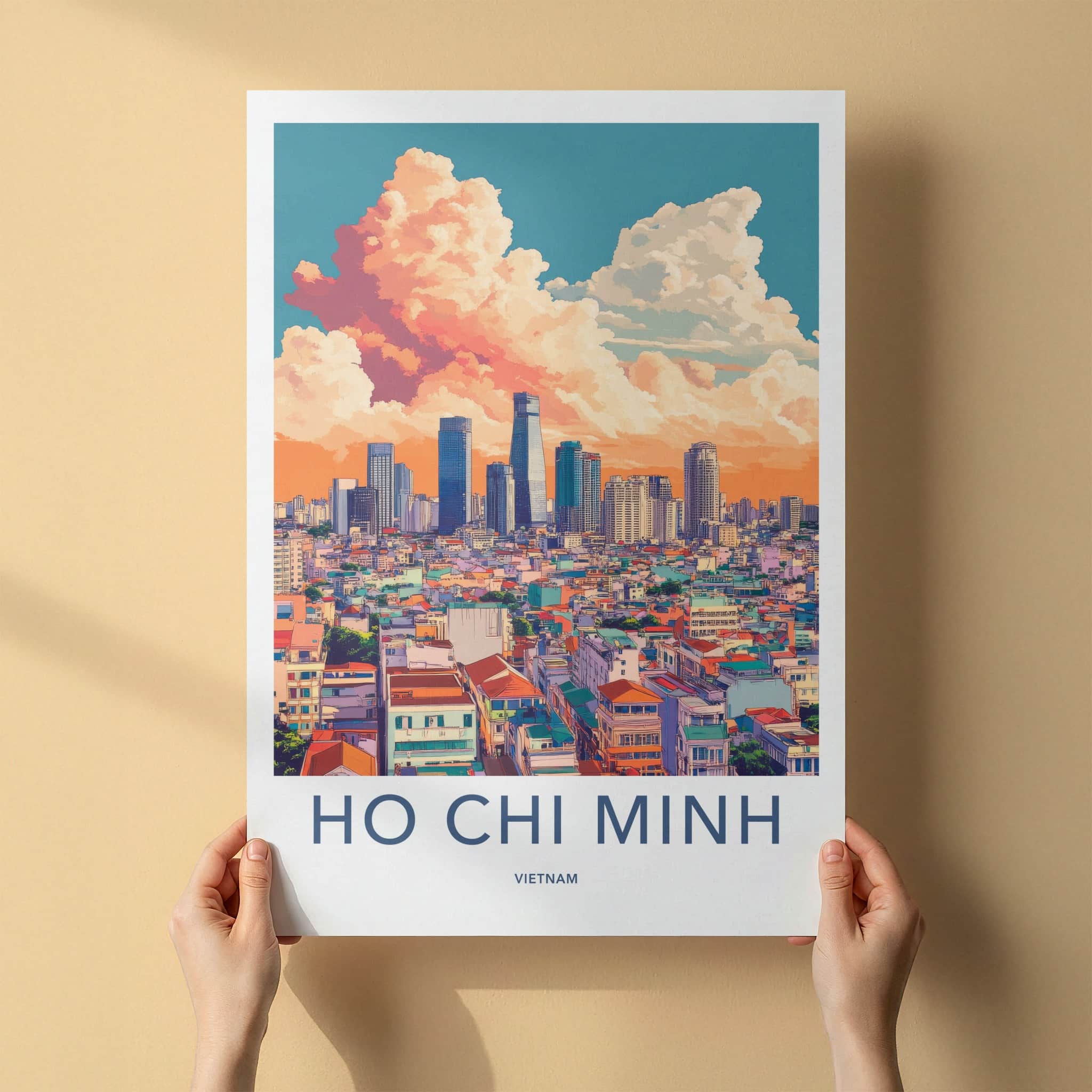 Ho Chi Minh Poster - Vietnam Travel Art - Orange Cloud Cityscape Home Decor