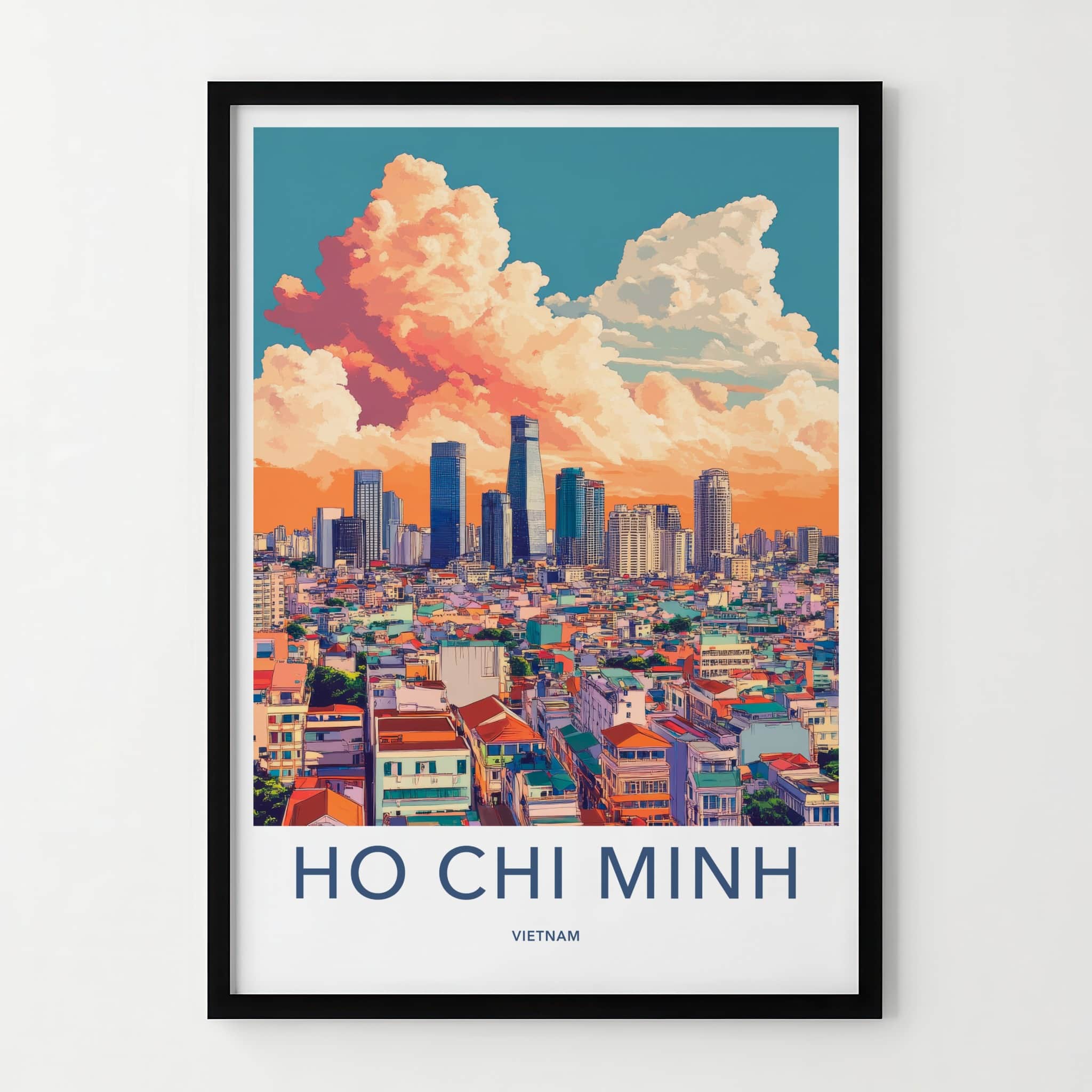 Ho Chi Minh Poster - Vietnam Travel Art - Orange Cloud Cityscape Home Decor