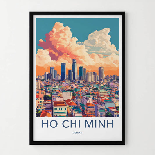 Ho Chi Minh Poster - Vietnam Travel Art - Orange Cloud Cityscape Home Decor