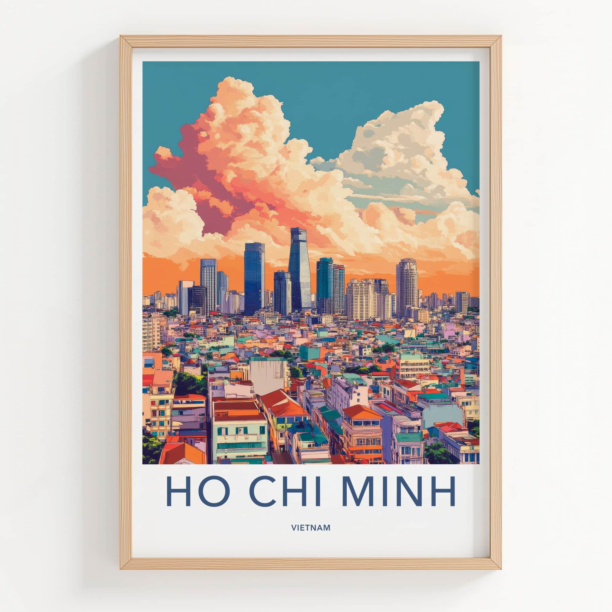 Ho Chi Minh Poster - Vietnam Travel Art - Orange Cloud Cityscape Home Decor