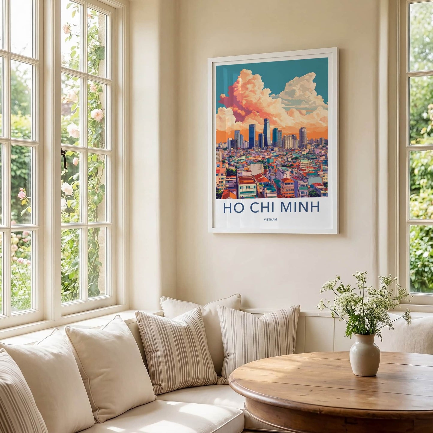 Ho Chi Minh Poster - Vietnam Travel Art - Orange Cloud Cityscape Home Decor