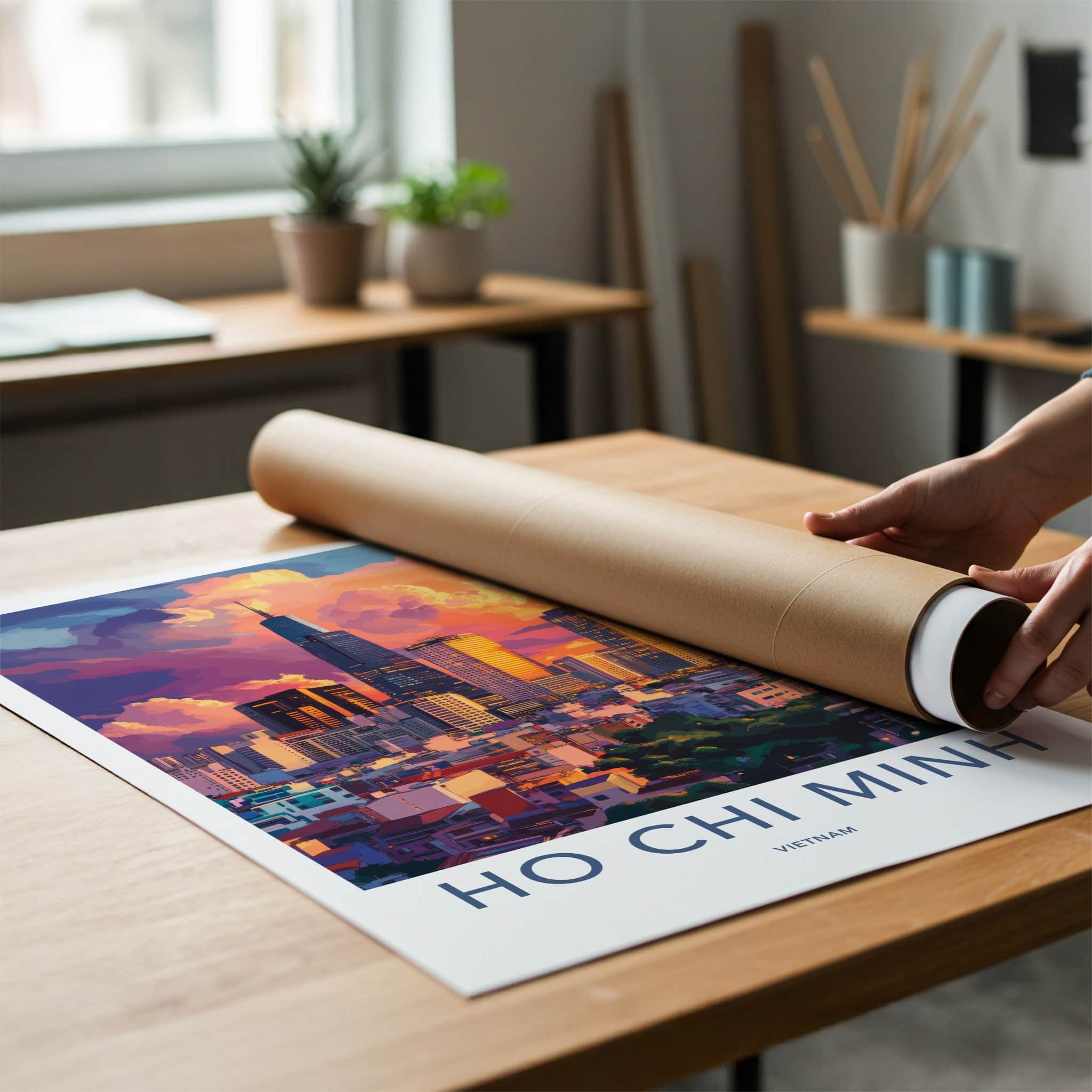 Ho Chi Minh Poster - Vietnam Travel Art - Vibrant City Sunset Home Decor