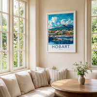 Hobart Poster - Australia Framed Print - Colorful Harbor Scene Lounge Decor