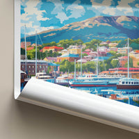 Hobart Poster - Australia Framed Print - Colorful Harbor Scene Lounge Decor