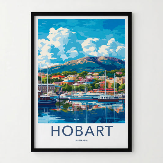 Hobart Poster - Australia Framed Print - Colorful Harbor Scene Lounge Decor