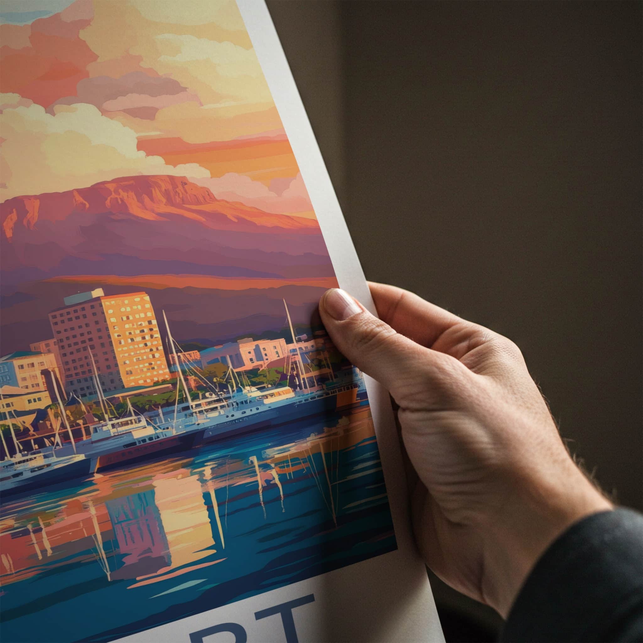 Hobart Poster - Australia Travel Art - Harbor Mountain Sunset Home Decor