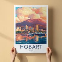 Hobart Poster - Australia Travel Art - Harbor Mountain Sunset Home Decor
