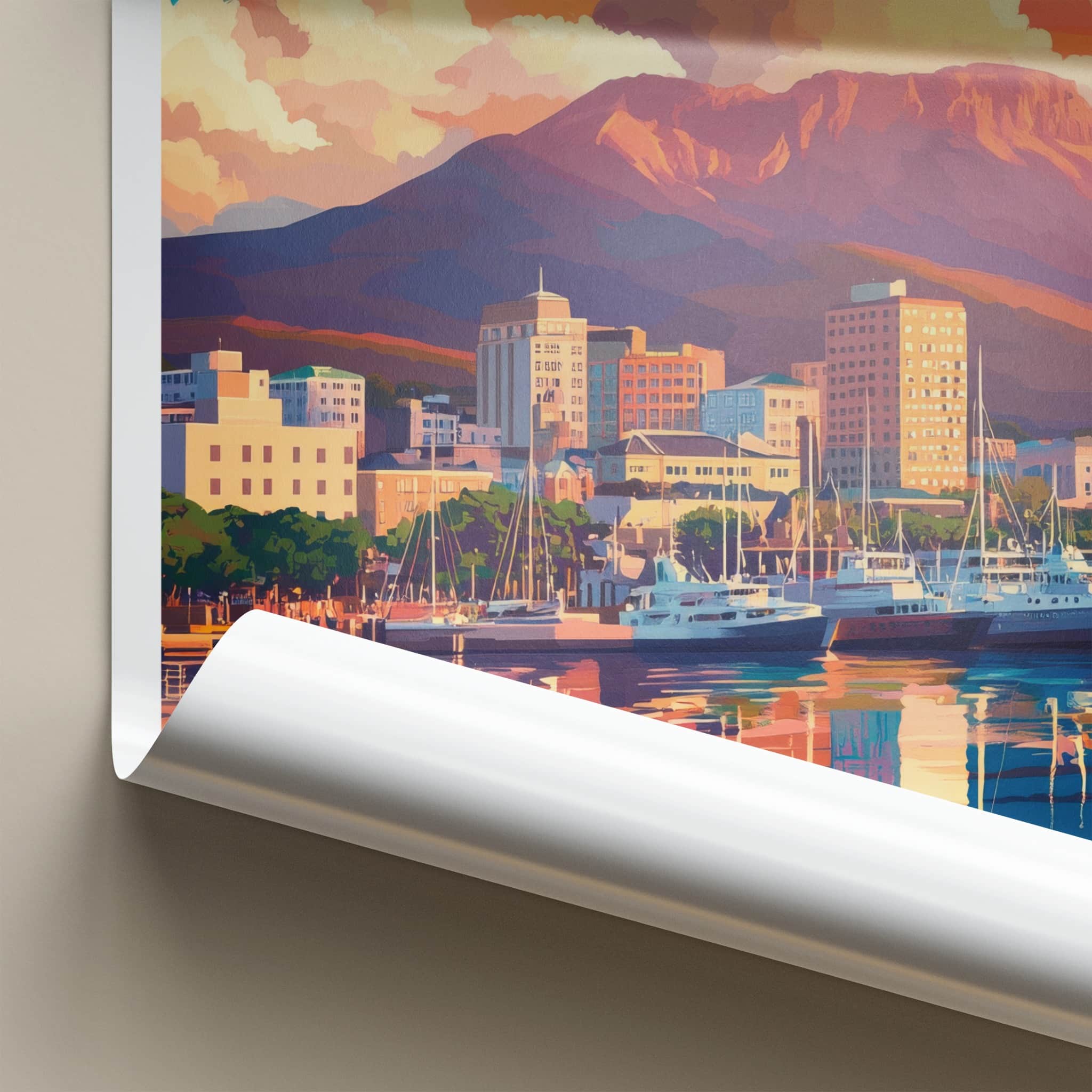 Hobart Poster - Australia Travel Art - Harbor Mountain Sunset Home Decor
