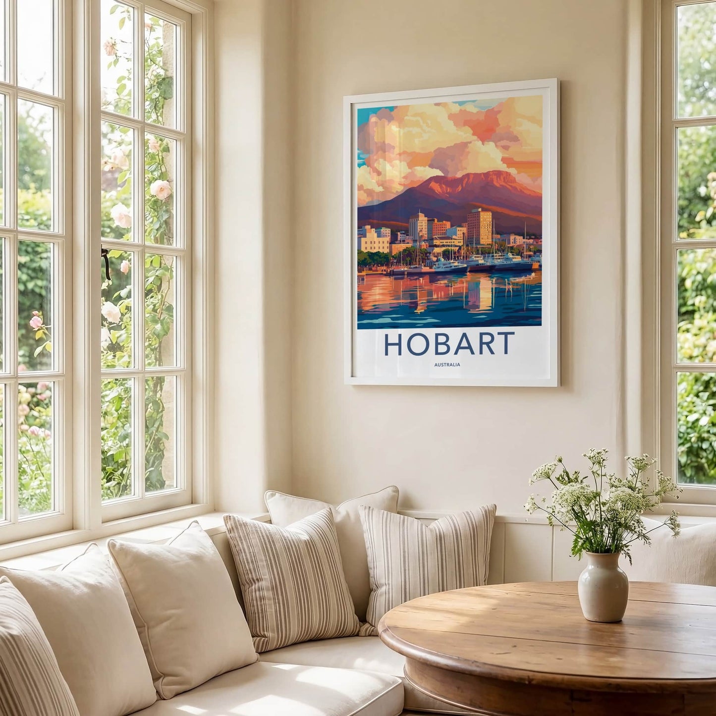 Hobart Poster - Australia Travel Art - Harbor Mountain Sunset Home Decor