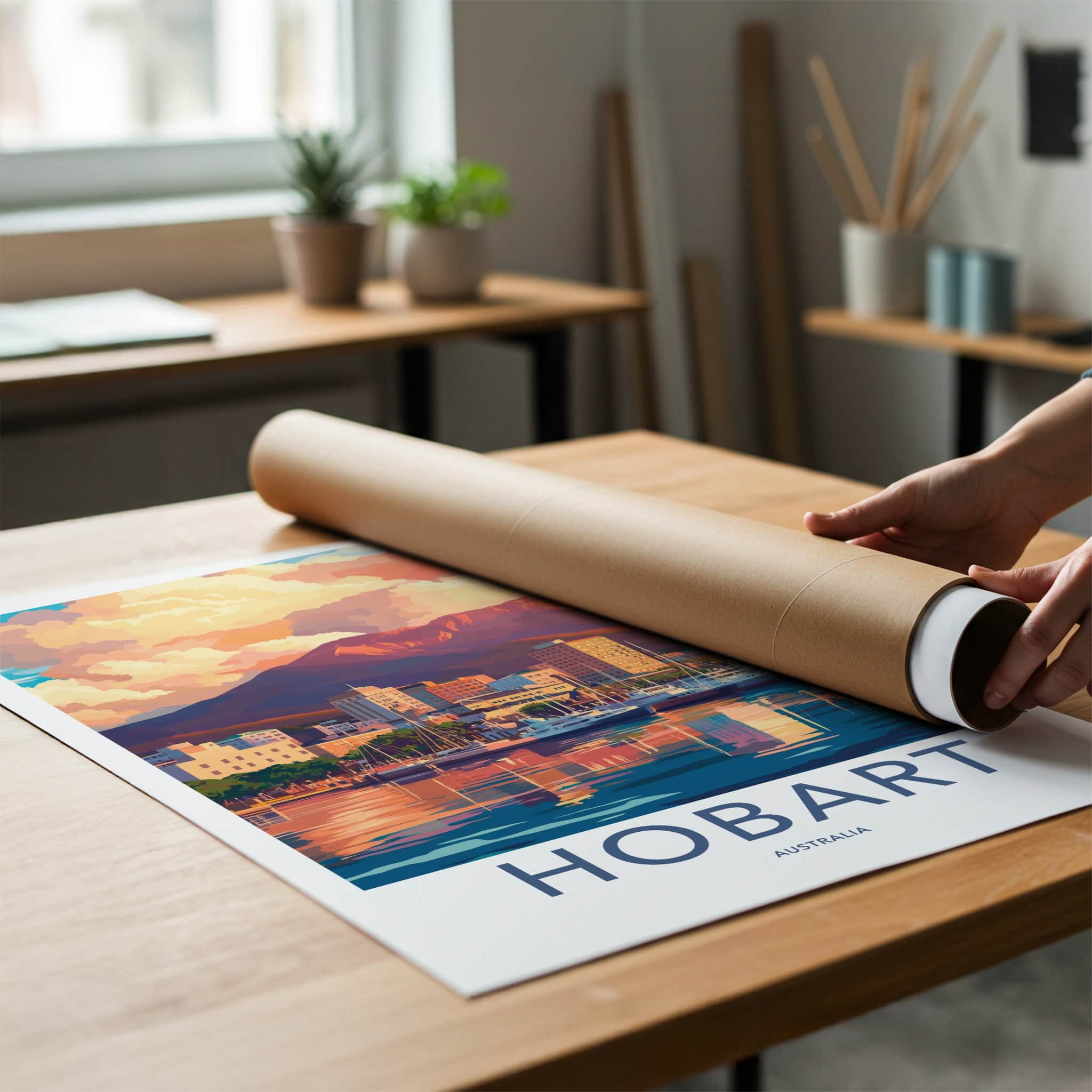Hobart Poster - Australia Travel Art - Harbor Mountain Sunset Home Decor