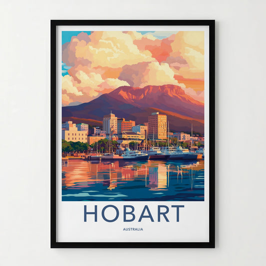 Hobart Poster - Australia Travel Art - Harbor Mountain Sunset Home Decor