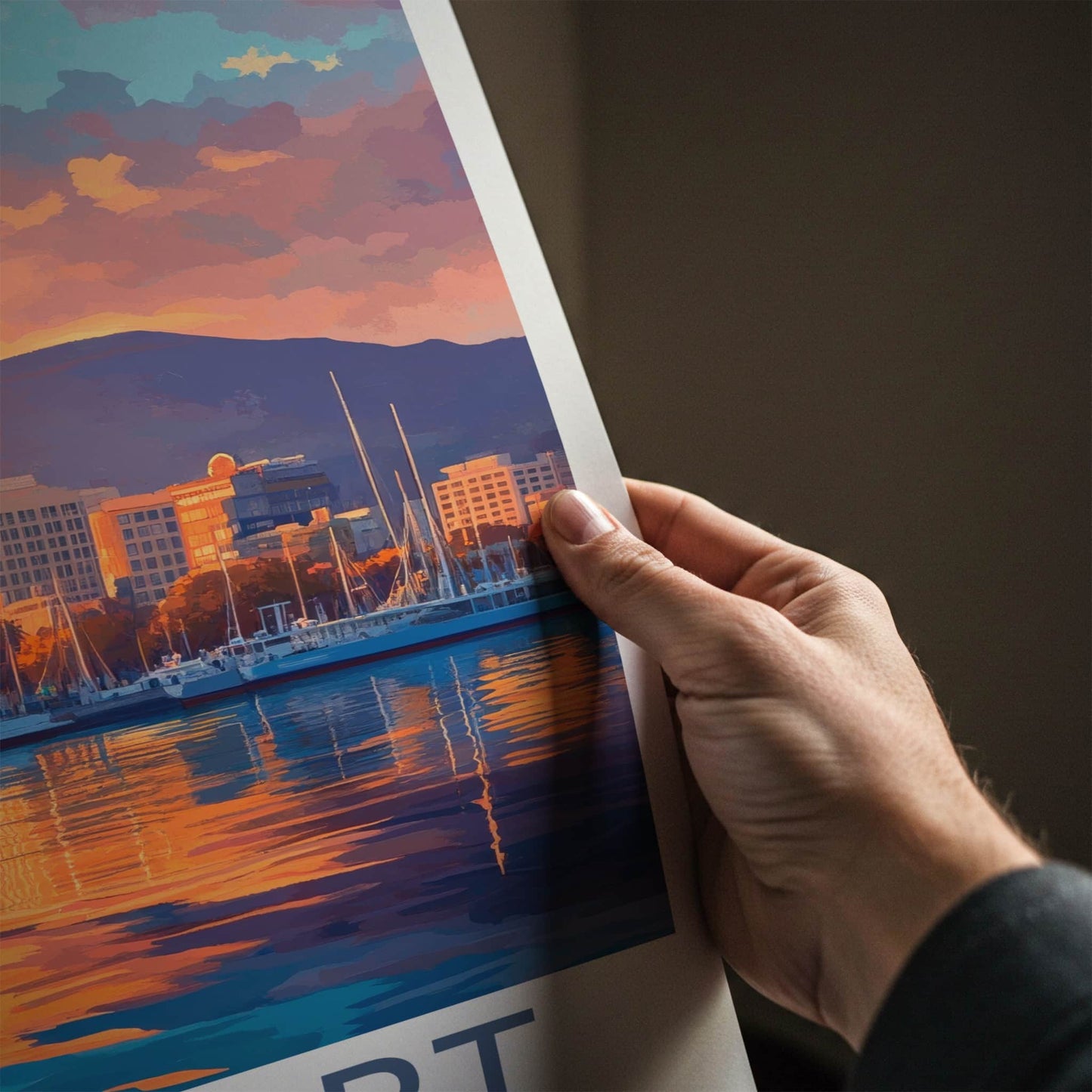 Hobart Poster - Australia Travel Art - Harbor Sunset Reflection Home Decor