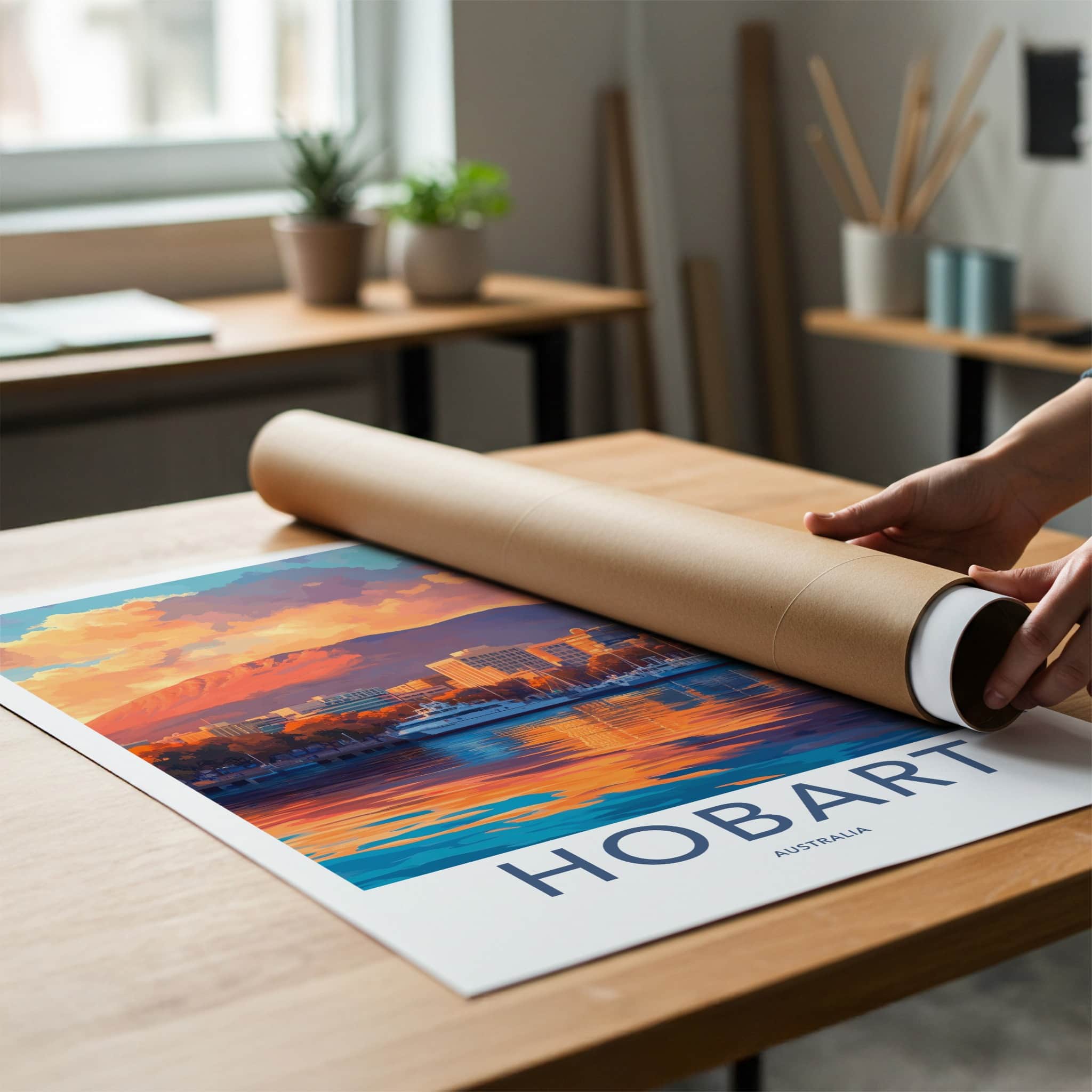 Hobart Poster - Australia Travel Art - Harbor Sunset Reflection Home Decor