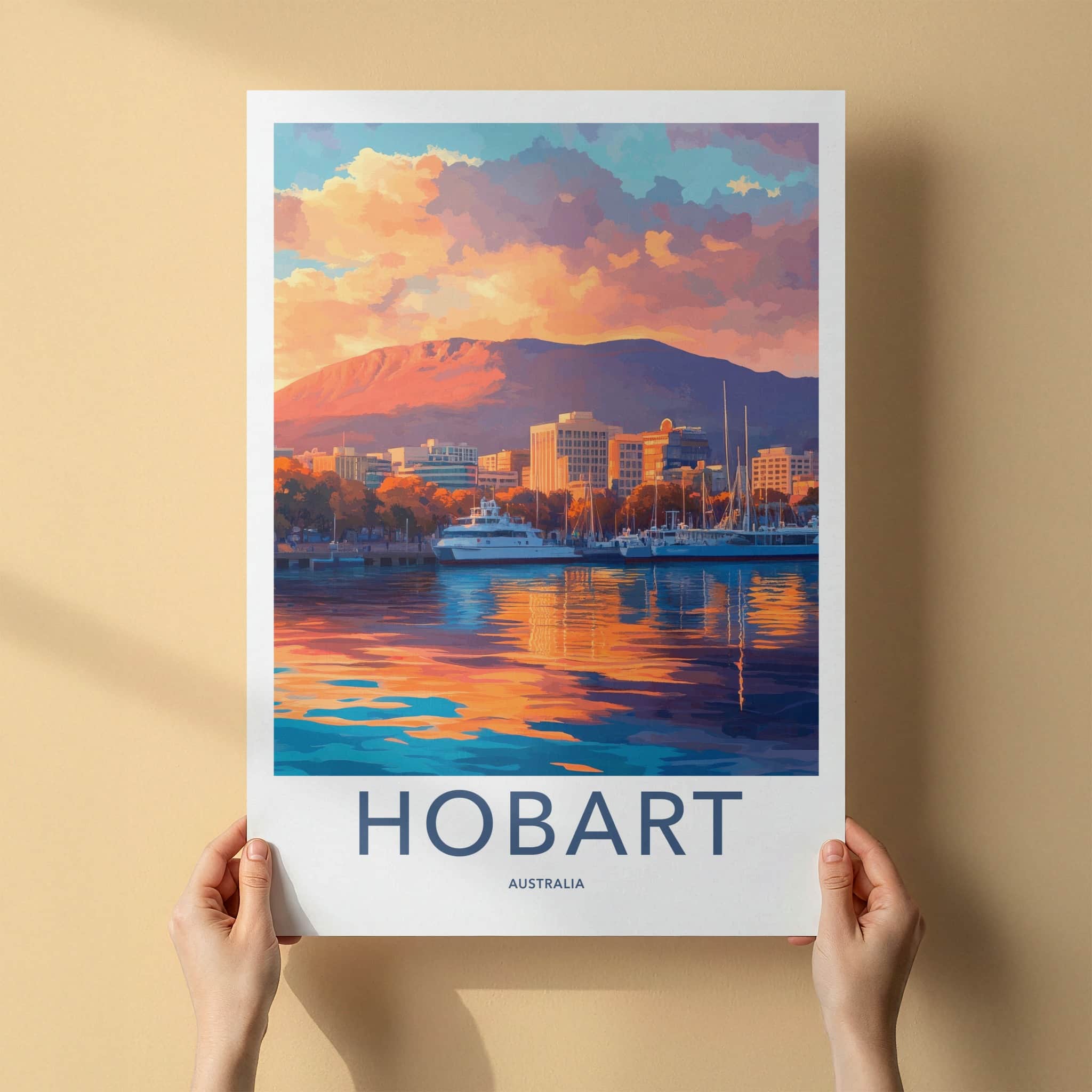 Hobart Poster - Australia Travel Art - Harbor Sunset Reflection Home Decor