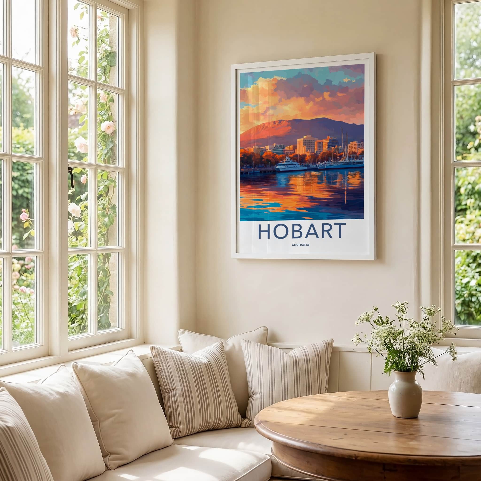 Hobart Poster - Australia Travel Art - Harbor Sunset Reflection Home Decor