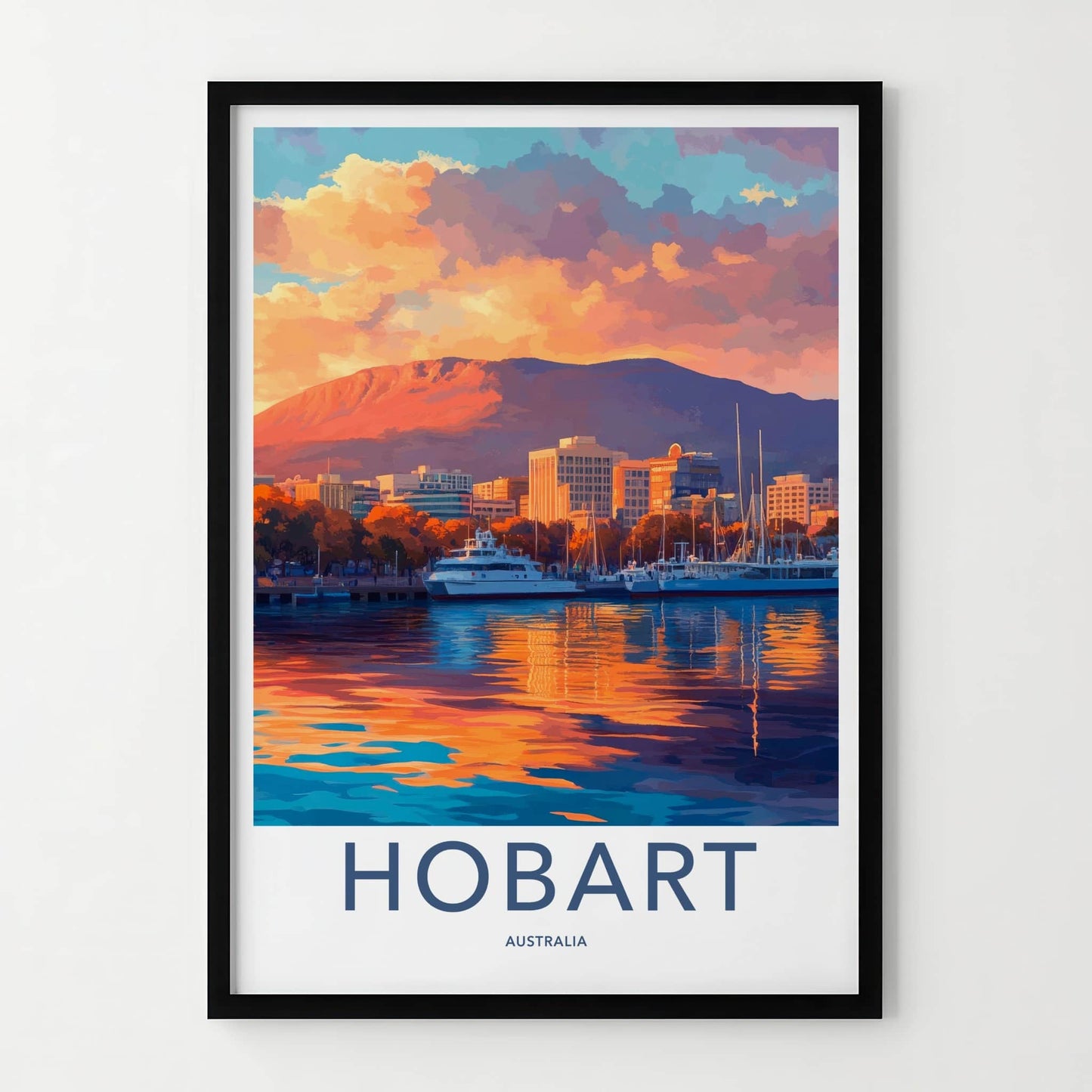 Hobart Poster - Australia Travel Art - Harbor Sunset Reflection Home Decor