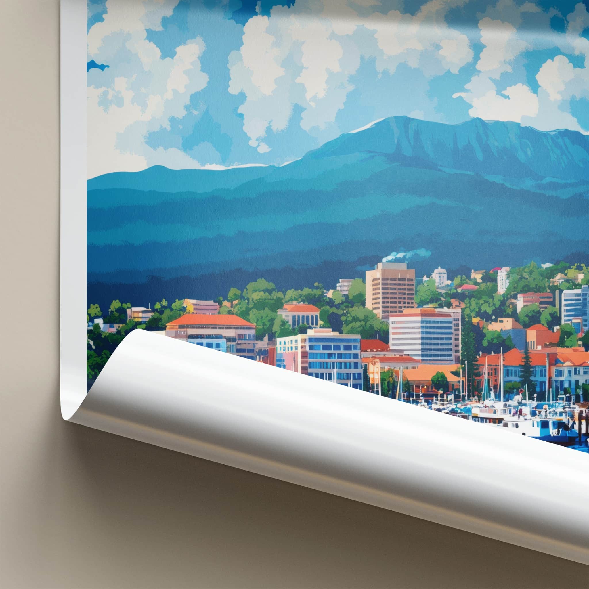 Hobart Poster - Australia Travel Art - Waterfront City Mountain Wall Decor