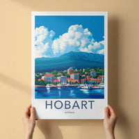 Hobart Poster - Australia Travel Art - Waterfront City Mountain Wall Decor