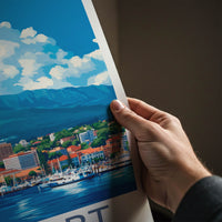 Hobart Poster - Australia Travel Art - Waterfront City Mountain Wall Decor