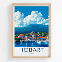 Hobart Poster - Australia Travel Art - Waterfront City Mountain Wall Decor
