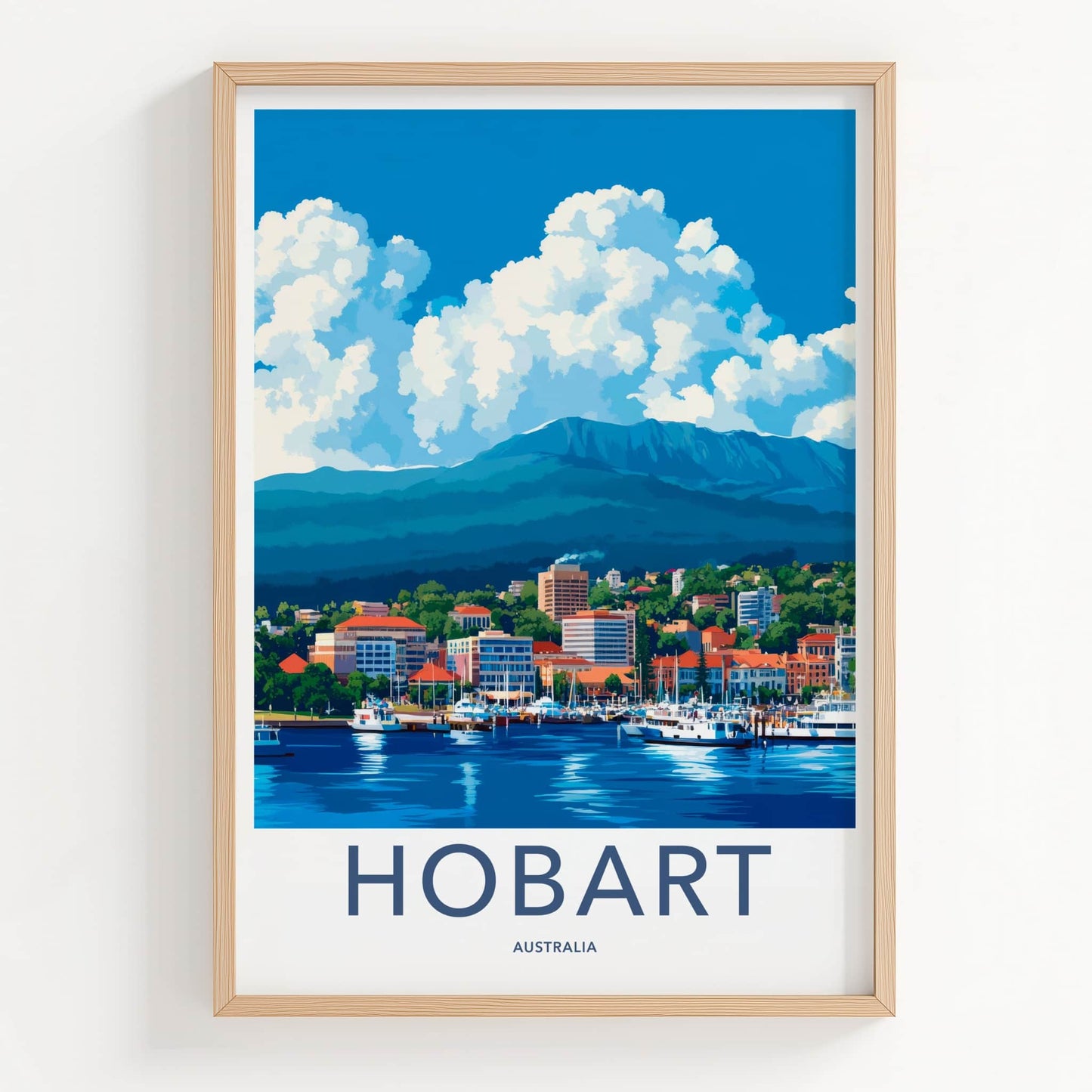 Hobart Poster - Australia Travel Art - Waterfront City Mountain Wall Decor