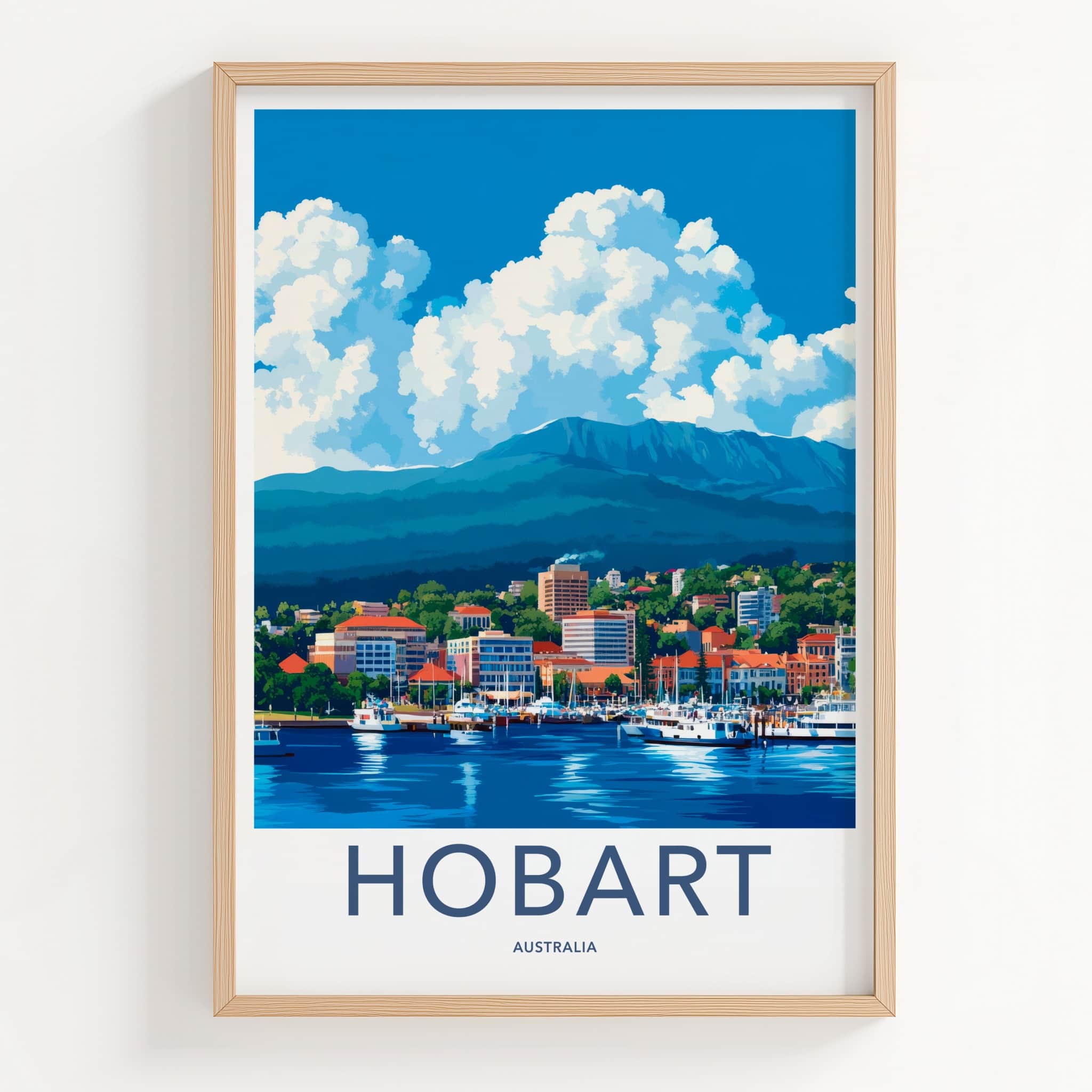 Hobart Poster - Australia Travel Art - Waterfront City Mountain Wall Decor