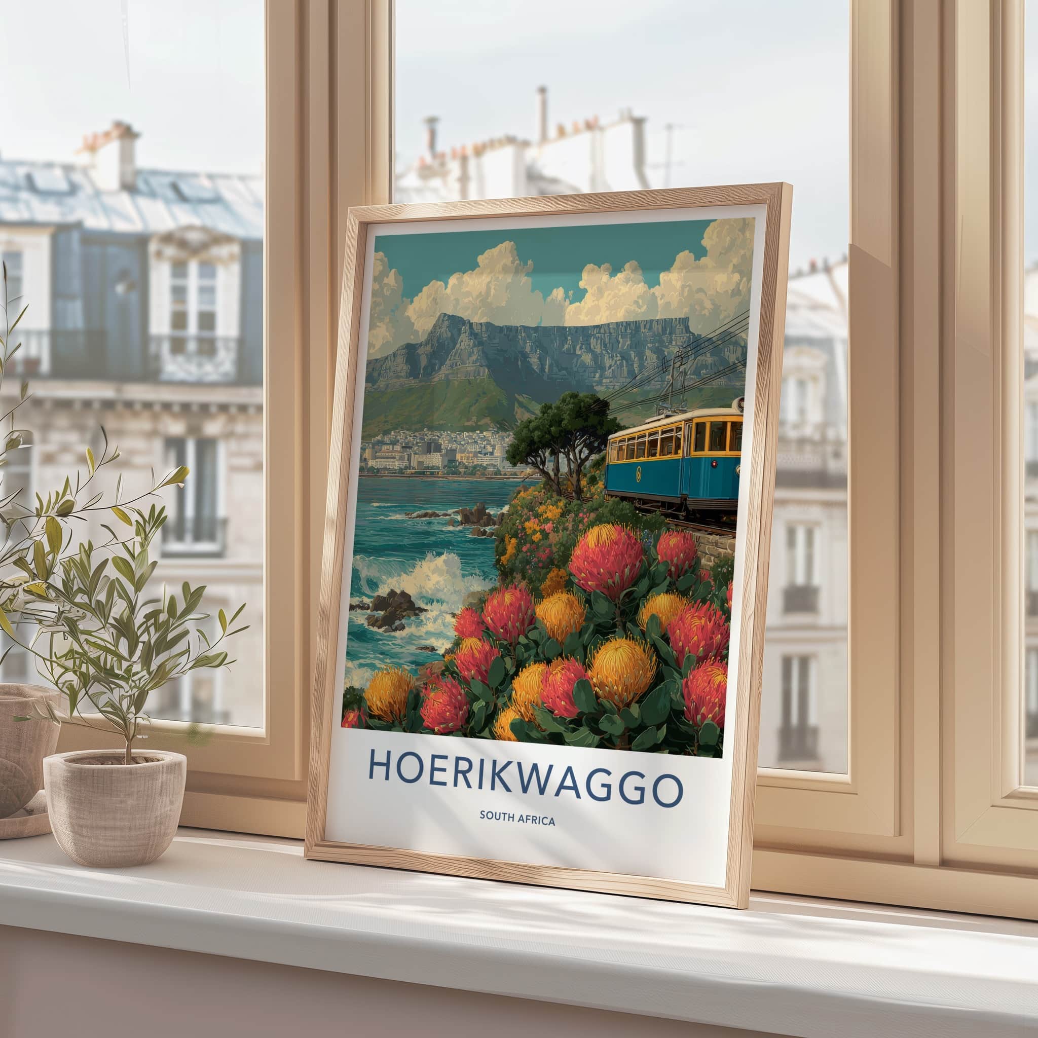 Hoerikwaggo Poster - South Africa Travel Print - Coastal Train Ride Home Decor