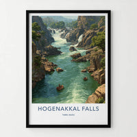 Hogenakkal Falls Poster - India Travel Art - Tamil Nadu River Falls Wall Decor