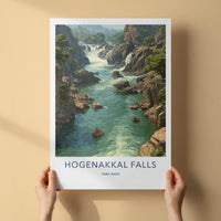 Hogenakkal Falls Poster - India Travel Art - Tamil Nadu River Falls Wall Decor