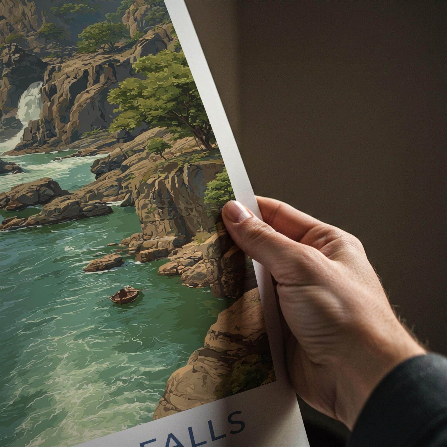 Hogenakkal Falls Poster - India Travel Art - Tamil Nadu River Falls Wall Decor