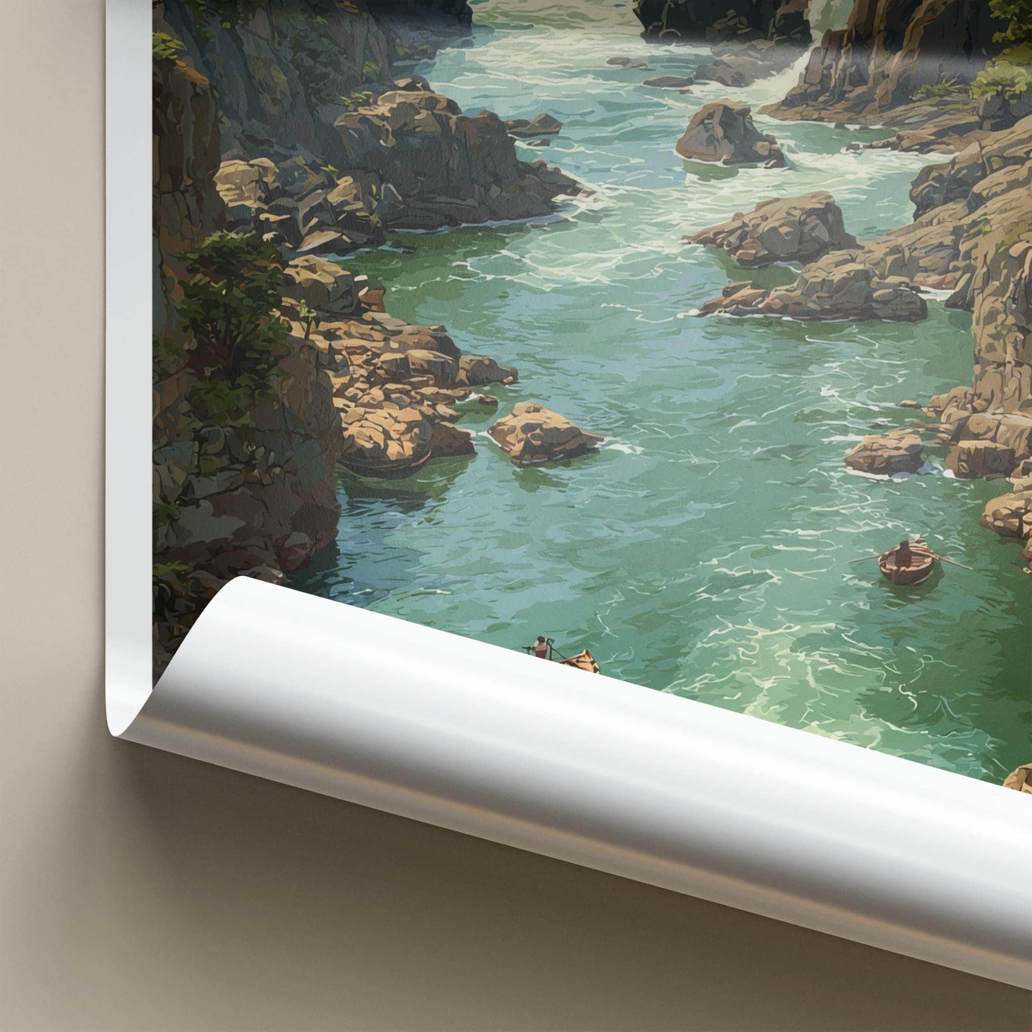Hogenakkal Falls Poster - India Travel Art - Tamil Nadu River Falls Wall Decor