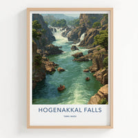 Hogenakkal Falls Poster - India Travel Art - Tamil Nadu River Falls Wall Decor