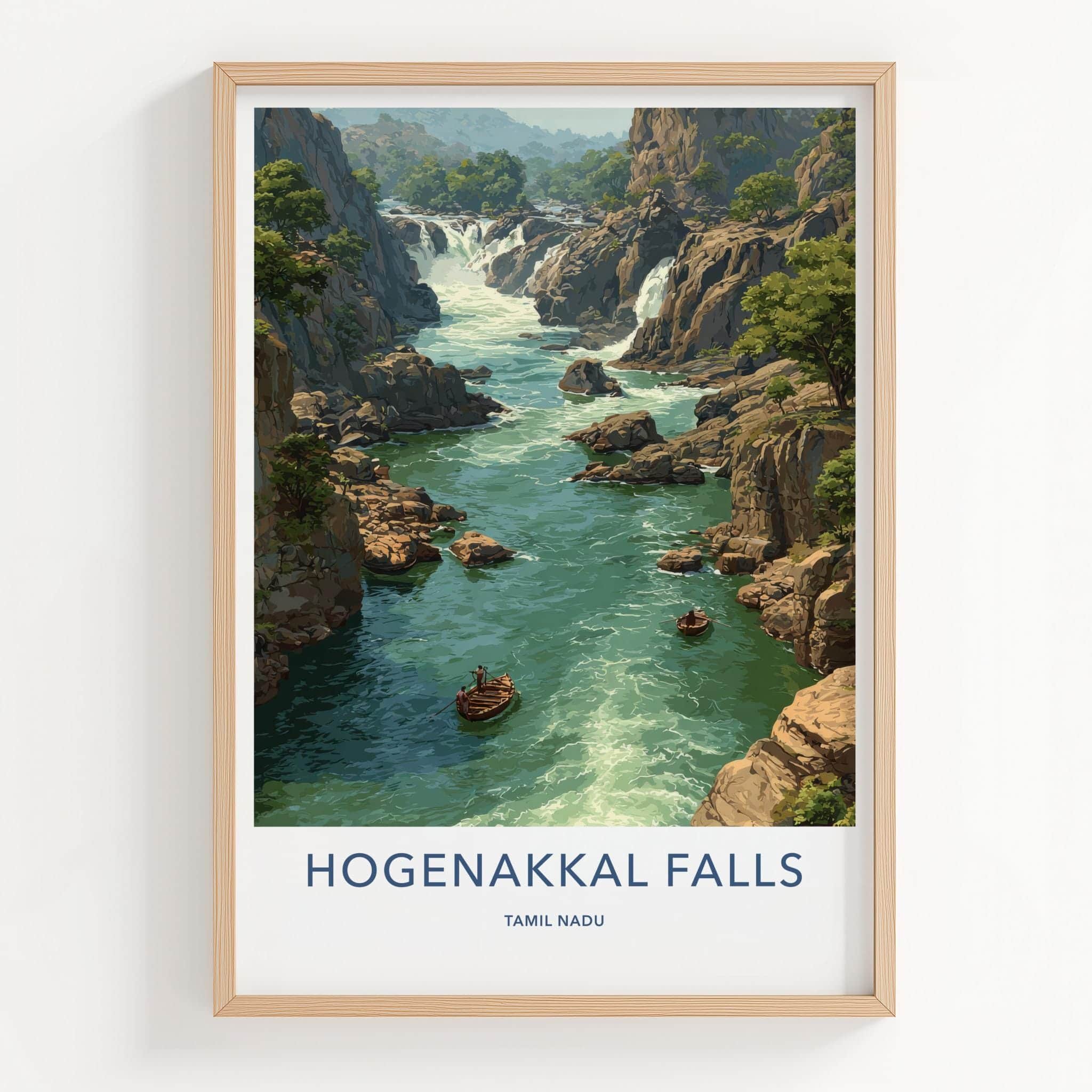 Hogenakkal Falls Poster - India Travel Art - Tamil Nadu River Falls Wall Decor