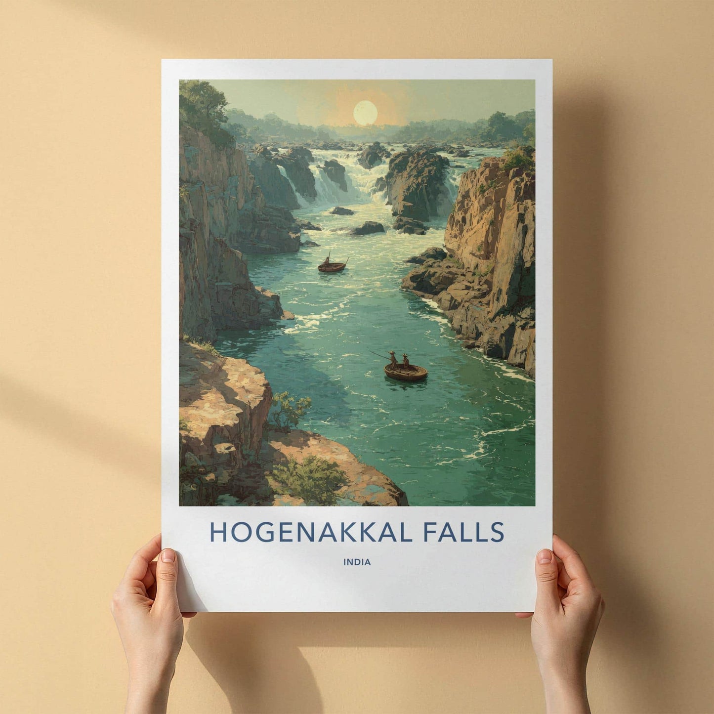 Hogenakkal Falls Poster - India Travel Art - Tamil Nadu Waterfalls Home Decor