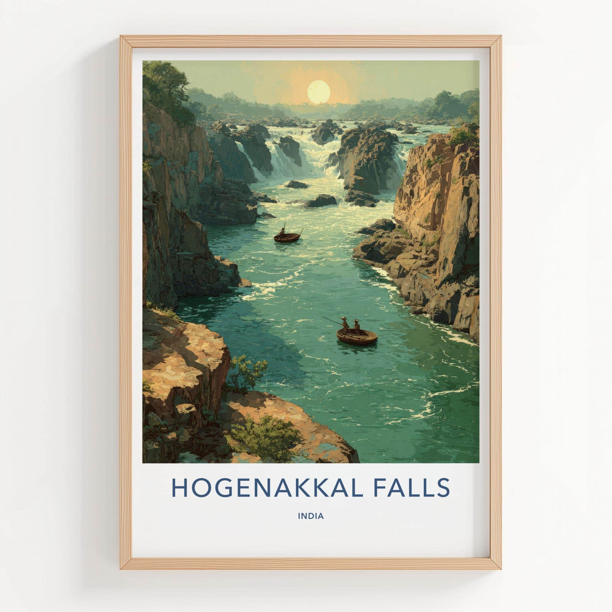 Hogenakkal Falls Poster - India Travel Art - Tamil Nadu Waterfalls Home Decor