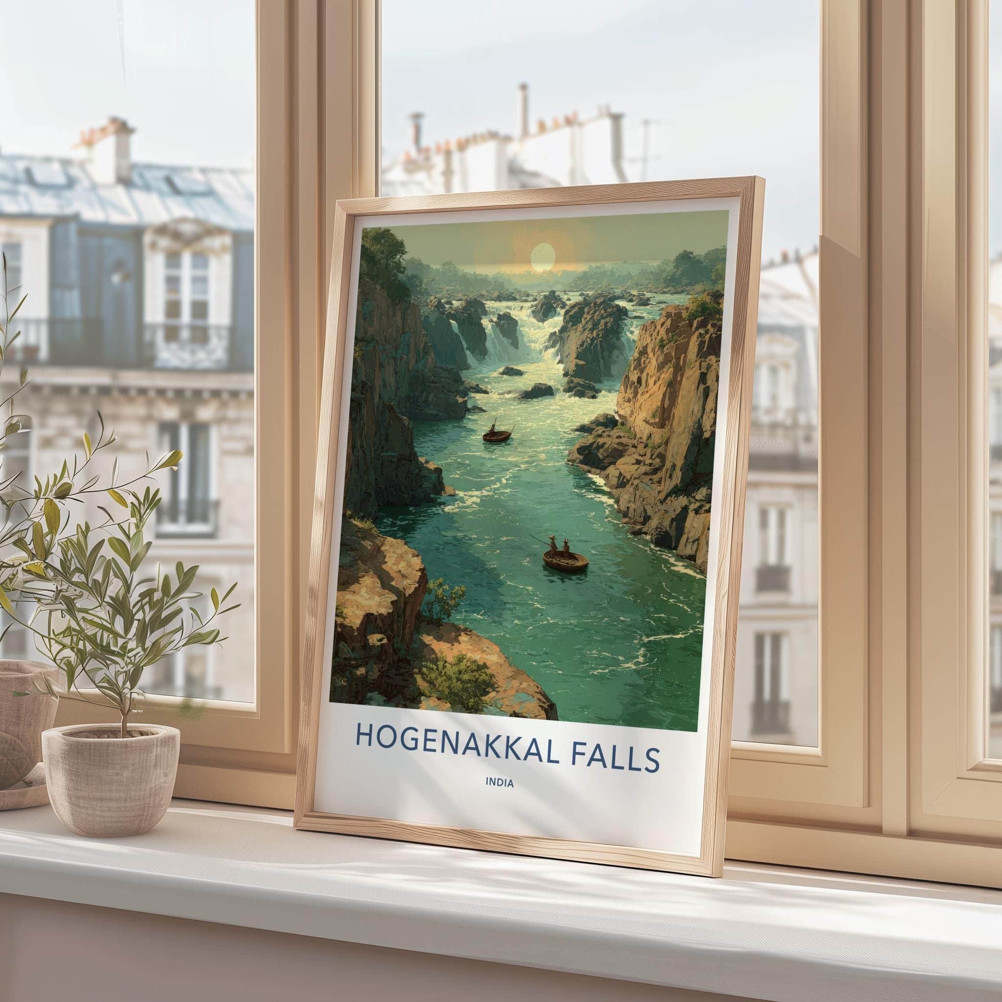 Hogenakkal Falls Poster - India Travel Art - Tamil Nadu Waterfalls Home Decor