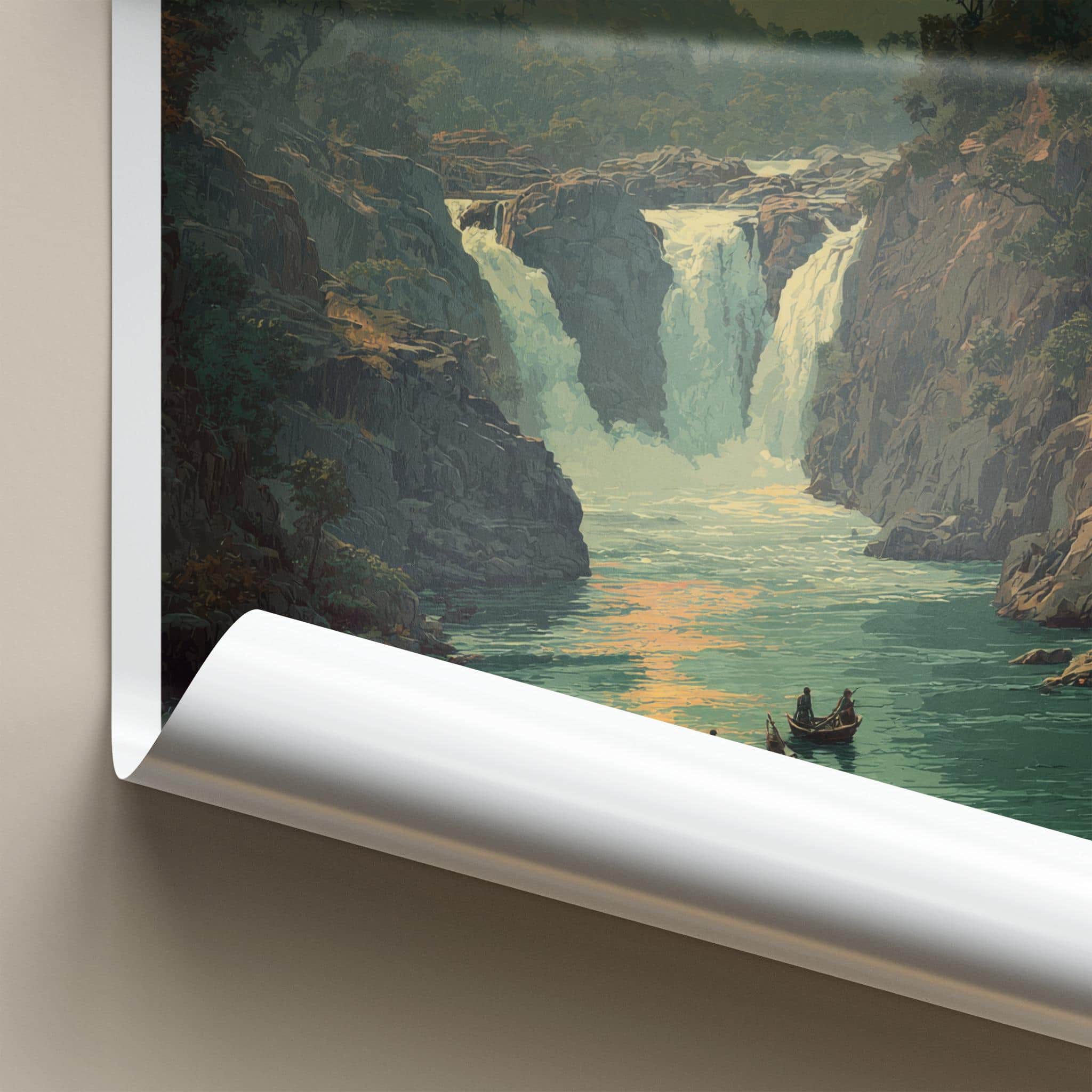Hogenakkal Falls Poster - India Wall Art - Tamil Nadu River Sunset Gift