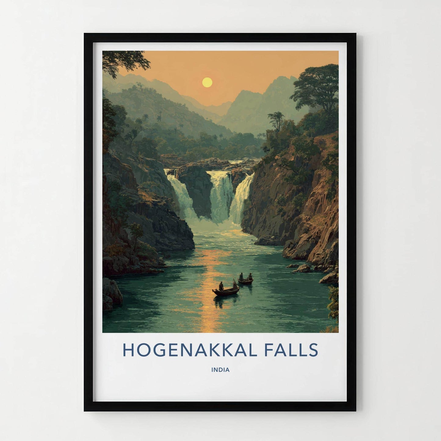 Hogenakkal Falls Poster - India Wall Art - Tamil Nadu River Sunset Gift