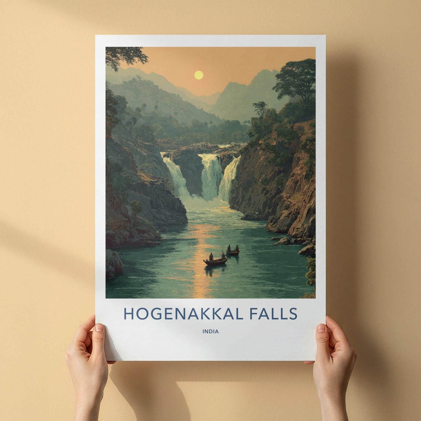 Hogenakkal Falls Poster - India Wall Art - Tamil Nadu River Sunset Gift