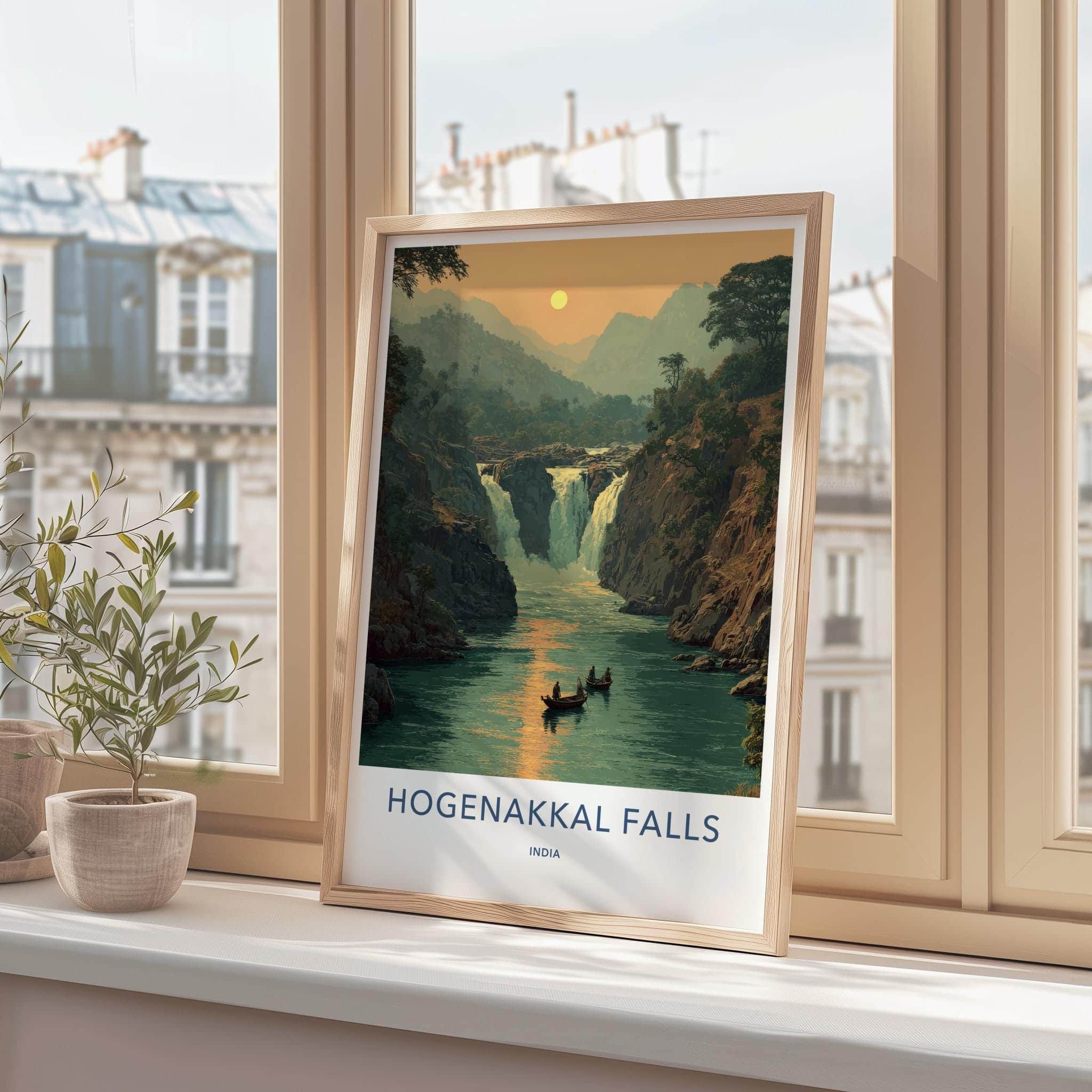 Hogenakkal Falls Poster - India Wall Art - Tamil Nadu River Sunset Gift