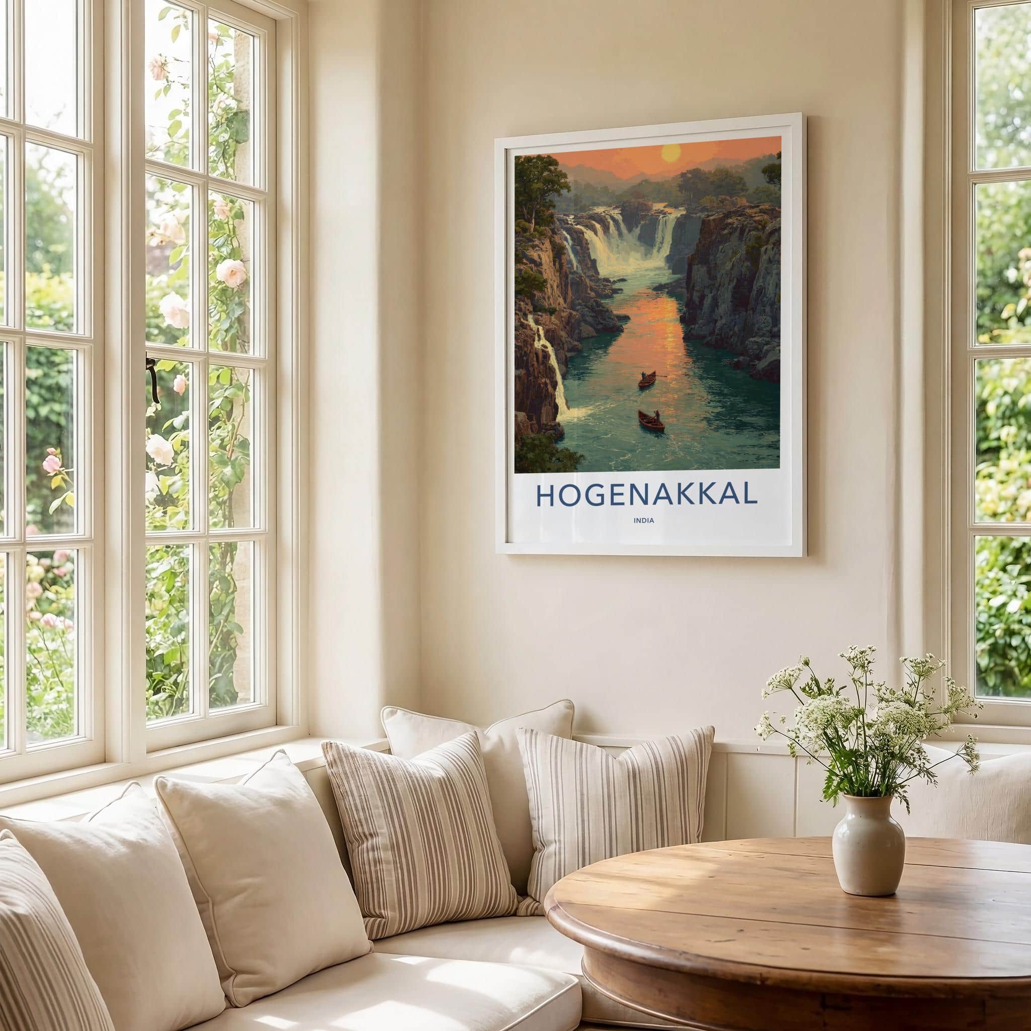 Hogenakkal Poster - India Scenic Art - Tamil Nadu River Boats Home Decor