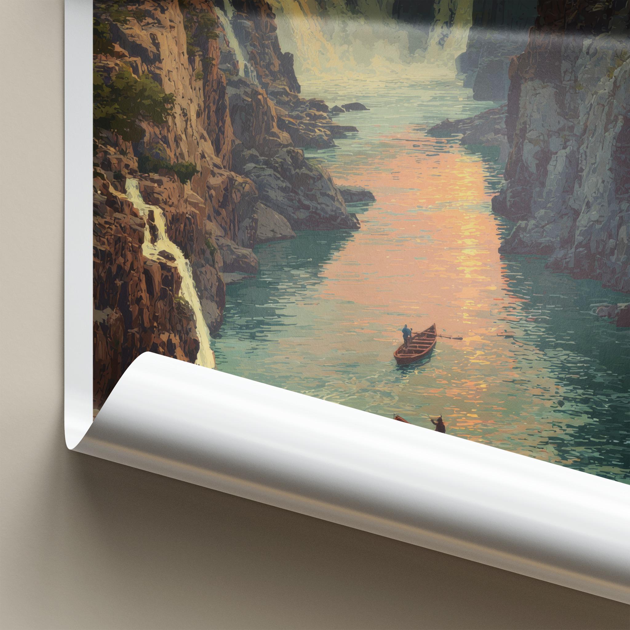 Hogenakkal Poster - India Scenic Art - Tamil Nadu River Boats Home Decor