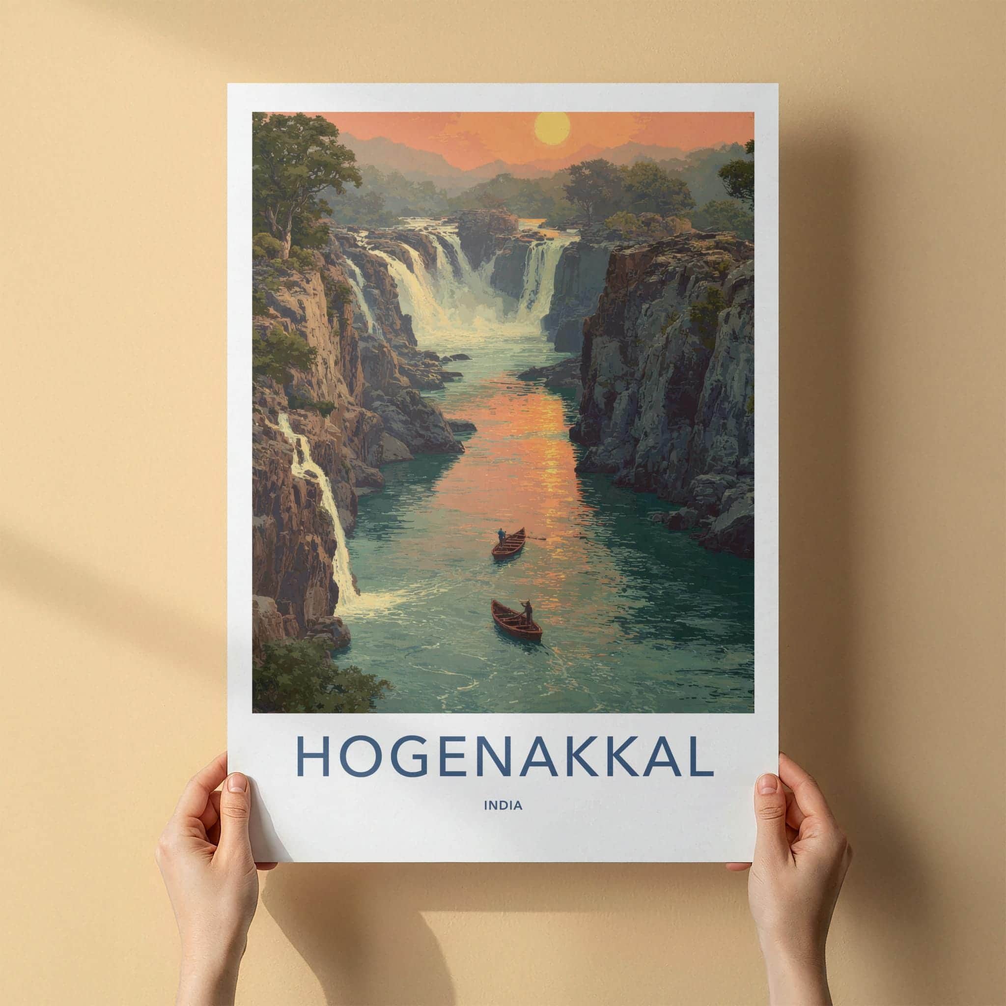 Hogenakkal Poster - India Scenic Art - Tamil Nadu River Boats Home Decor